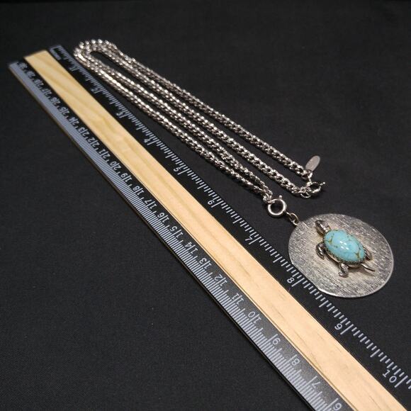 Whiting & Davis Turtle Pendant Necklace, Silver Tone Chain - Picture 6 of 10